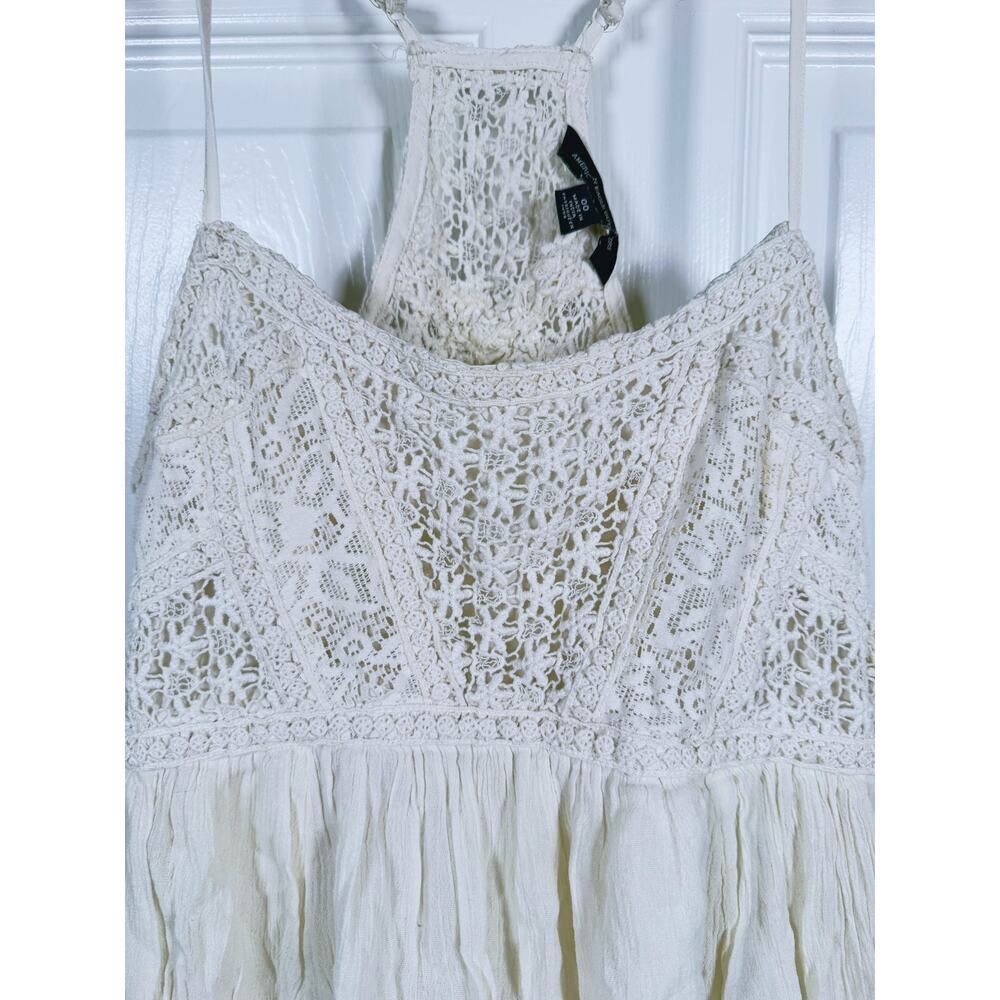 American Eagle Babydoll Mini Dress Size XS Cream Boho Country Cowgirl Concert - Picture 10 of 13